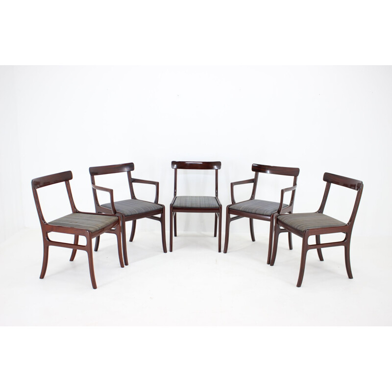 Set of 5 vintage Rungstedlund chairs in mahogany by Ole Wanscher, Denmark 1950s