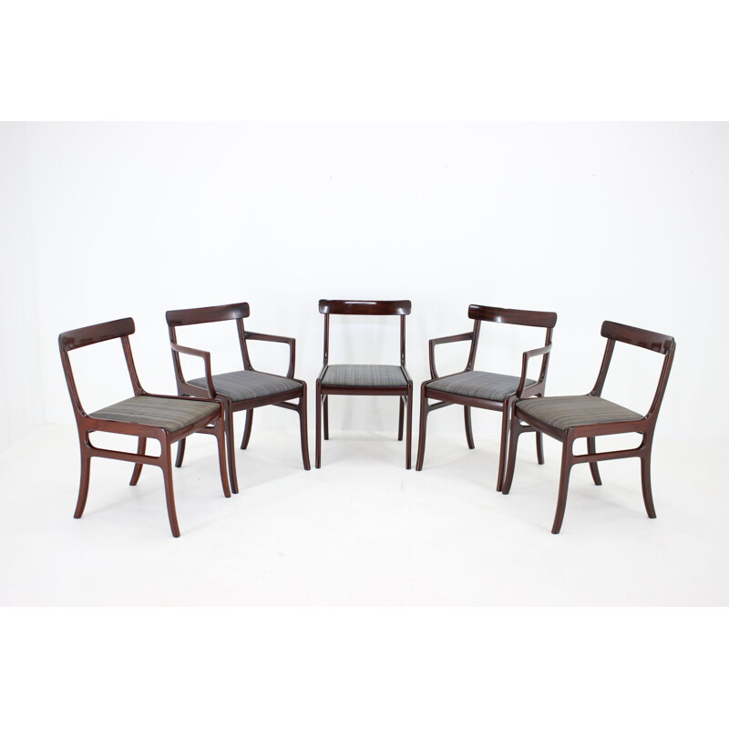 Set aus 5 Vintage Rungstedlund Stühlen in Mahagoni von Ole Wanscher, Dänemark 1950