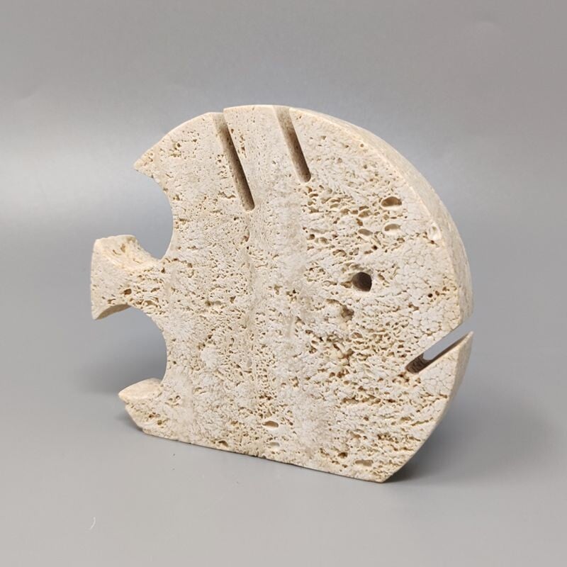 Vintage travertine fish sculpture by Enzo Mari for F.lli Mannelli, 1970s