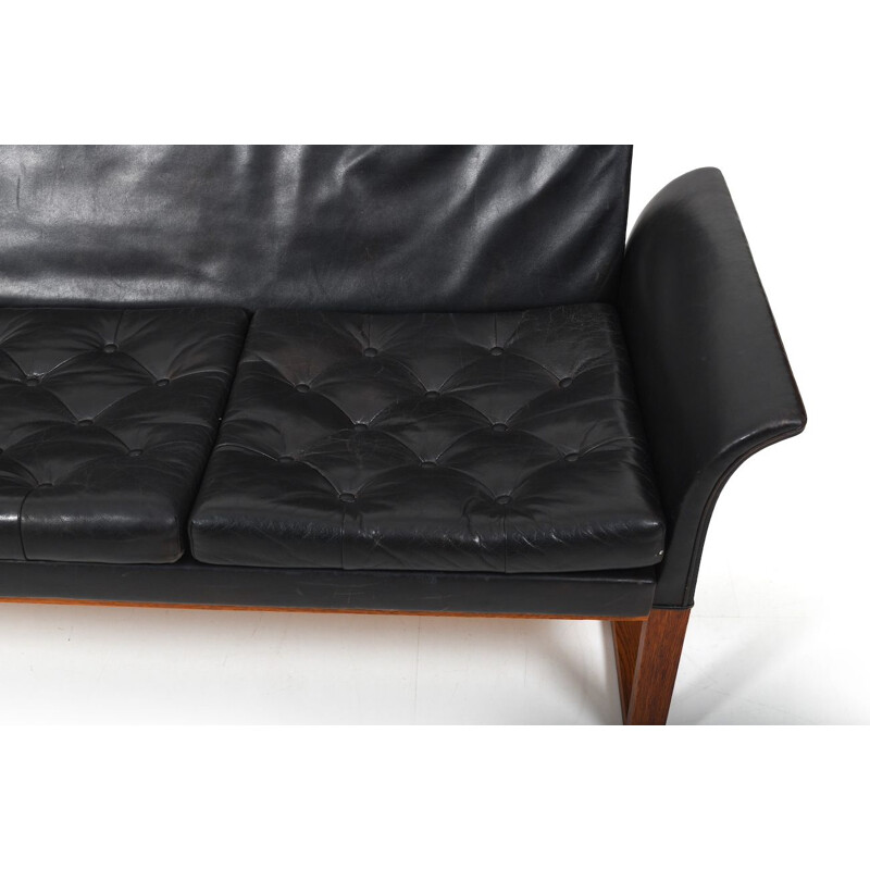 Danish vintage teak and black leather sofa, 1960