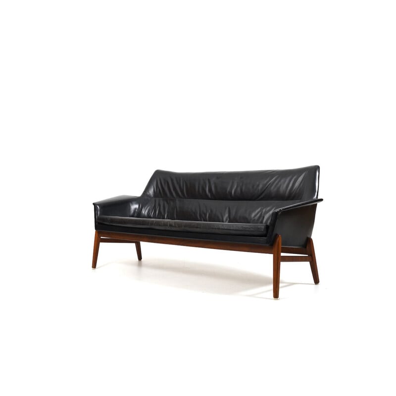 Vintage leather and teak Wing sofa by Ib Kofod-Larsen for Bovenkamp, 1950-1960s