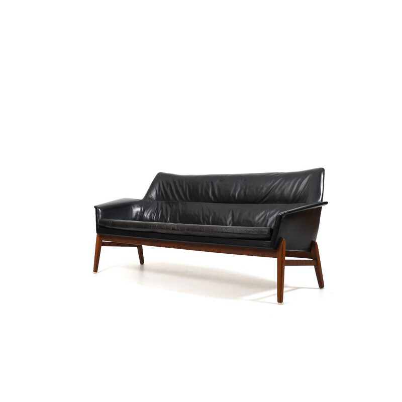 Vintage Wing sofa in leer en teak van Ib Kofod-Larsen voor Bovenkamp, 1950-1960