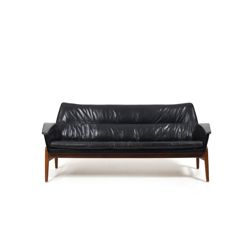 Vintage leather and teak Wing sofa by Ib Kofod-Larsen for Bovenkamp, 1950-1960s