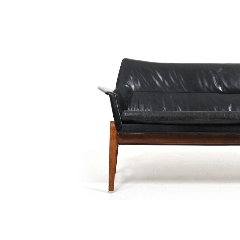 Vintage leather and teak Wing sofa by Ib Kofod-Larsen for Bovenkamp, 1950-1960s