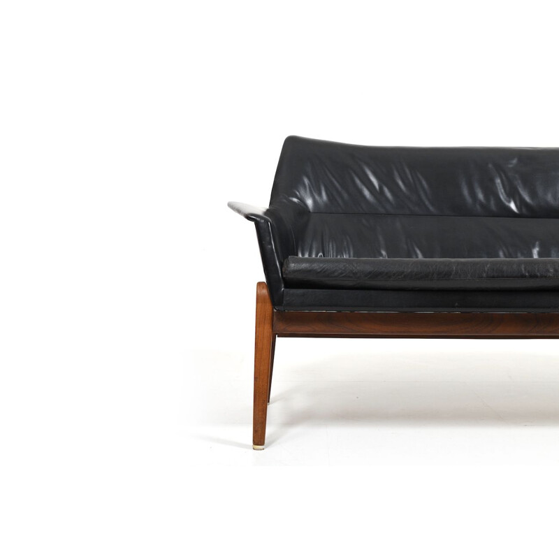 Vintage Wing sofa in leer en teak van Ib Kofod-Larsen voor Bovenkamp, 1950-1960
