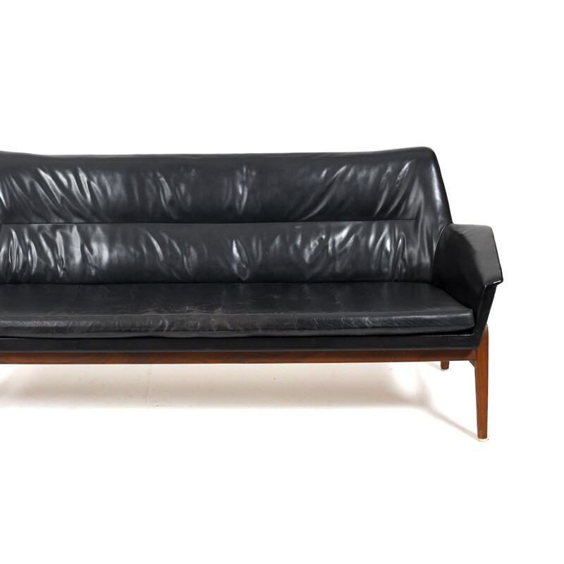 Vintage leather and teak Wing sofa by Ib Kofod-Larsen for Bovenkamp, 1950-1960s