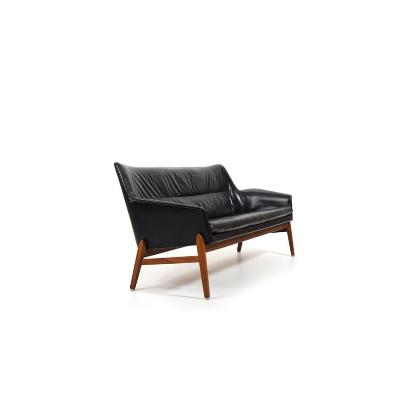 Vintage leather and teak Wing sofa by Ib Kofod-Larsen for Bovenkamp, 1950-1960s