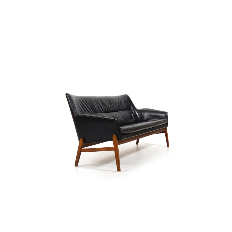 Vintage Wing-Sofa aus Leder und Teakholz von Ib Kofod-Larsen für Bovenkamp, 1950-1960