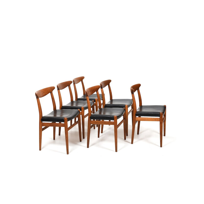 Set of 6 vintage W2 chairs by Hans J. Wegner for C.M.Madsen, Denmark 1950s