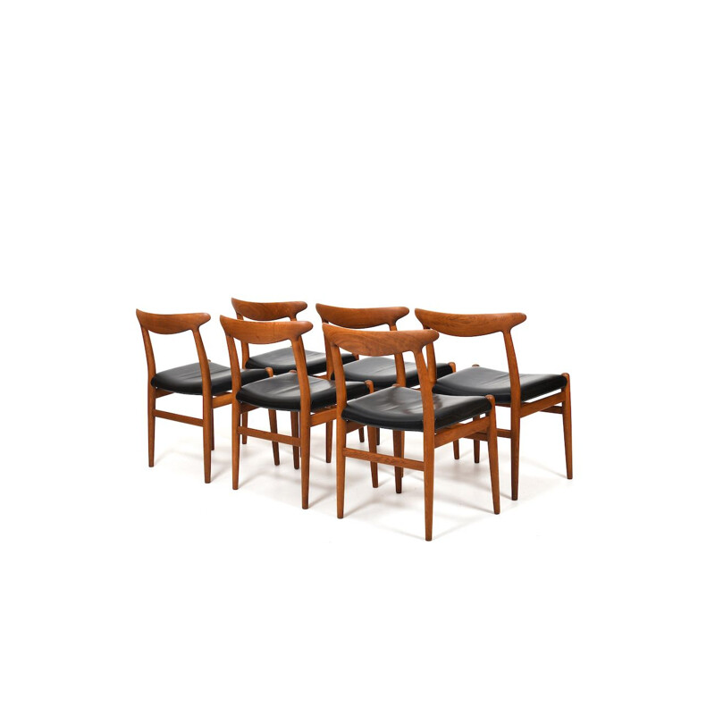 Set of 6 vintage W2 chairs by Hans J. Wegner for C.M.Madsen, Denmark 1950s