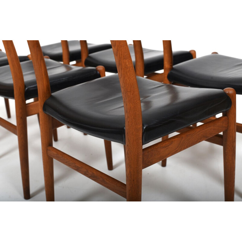 Conjunto de 6 cadeiras W2 vintage de Hans J. Wegner para C.M.Madsen, Dinamarca 1950