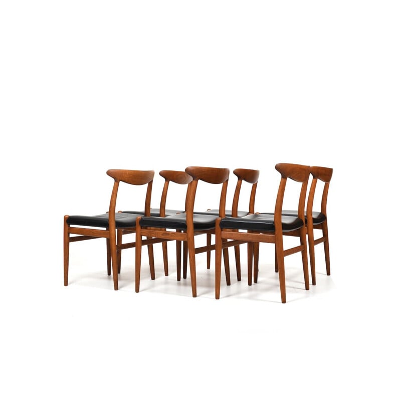Set of 6 vintage W2 chairs by Hans J. Wegner for C.M.Madsen, Denmark 1950s