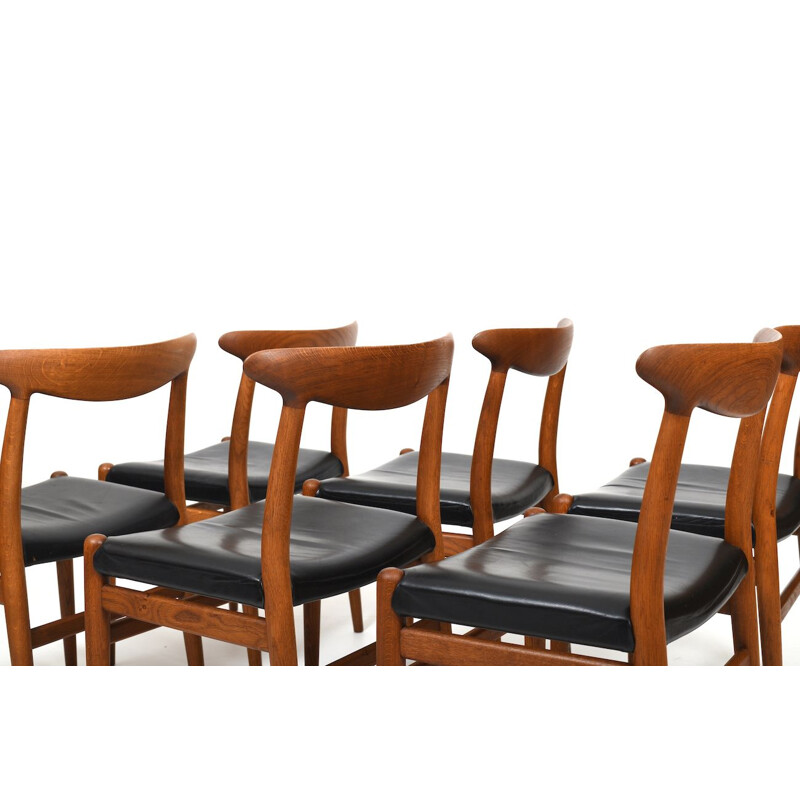 Conjunto de 6 cadeiras W2 vintage de Hans J. Wegner para C.M.Madsen, Dinamarca 1950