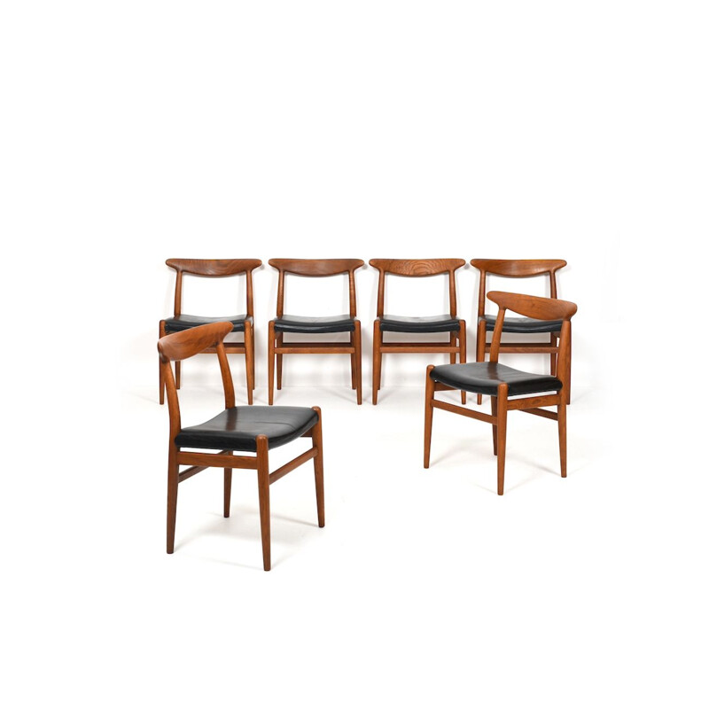 Set of 6 vintage W2 chairs by Hans J. Wegner for C.M.Madsen, Denmark 1950s