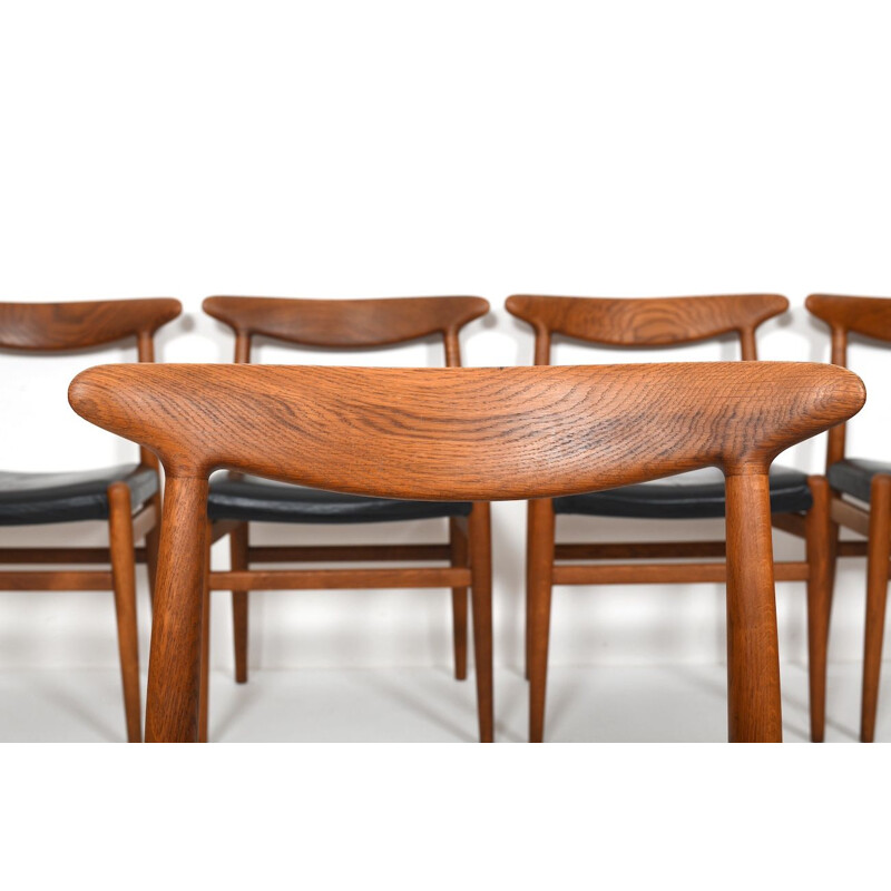 Conjunto de 6 cadeiras W2 vintage de Hans J. Wegner para C.M.Madsen, Dinamarca 1950