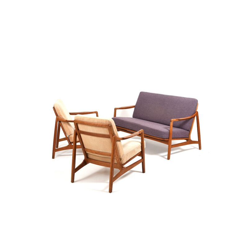 Vintage teak and oakwood living room set by Tove & Edward Kindt-Larsen, Denmark 1950s