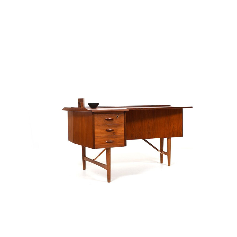 Vintage teak en eiken boemerang bureau van Peter Løvig Nielsen