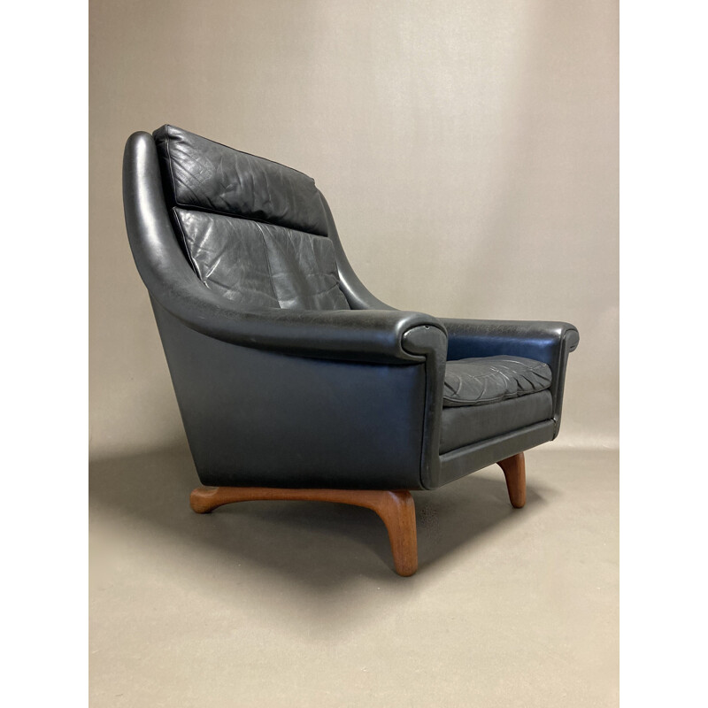 Fauteuil scandinave vintage en cuir noir par Aage Christiansen, 1950