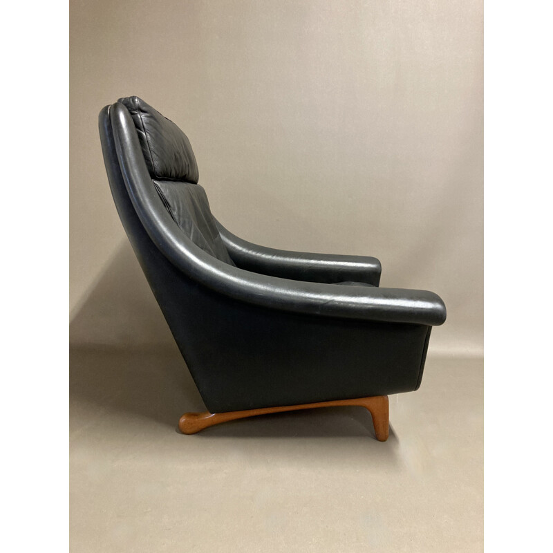 Scandinavian vintage black leather armchair by Aage Christiansen, 1950s