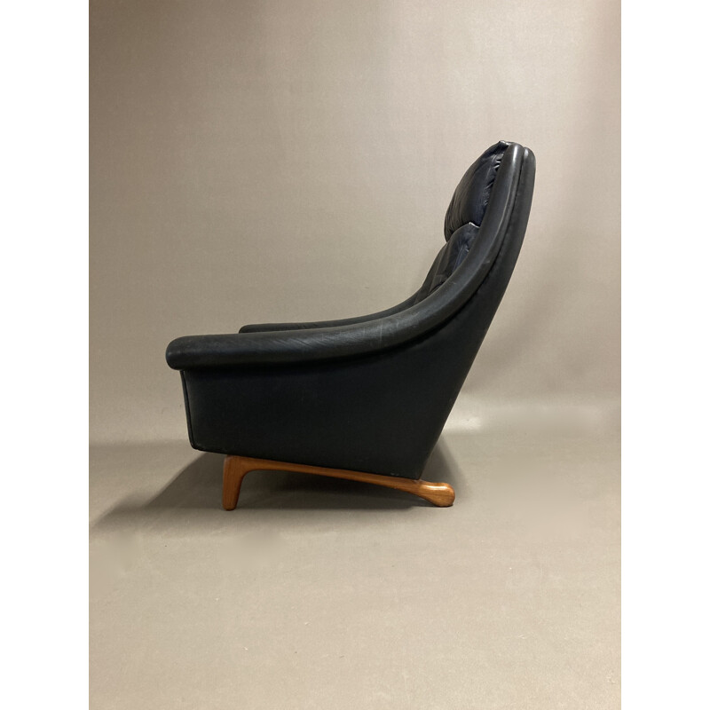 Scandinavian vintage black leather armchair by Aage Christiansen, 1950s