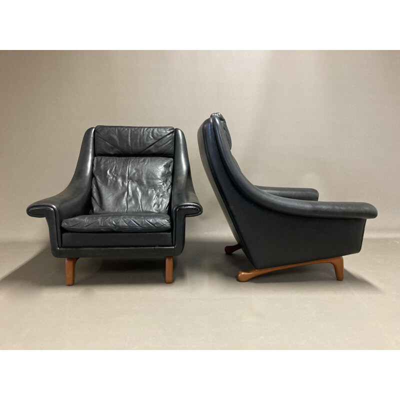 Sillón escandinavo de cuero negro de Aage Christiansen, 1950