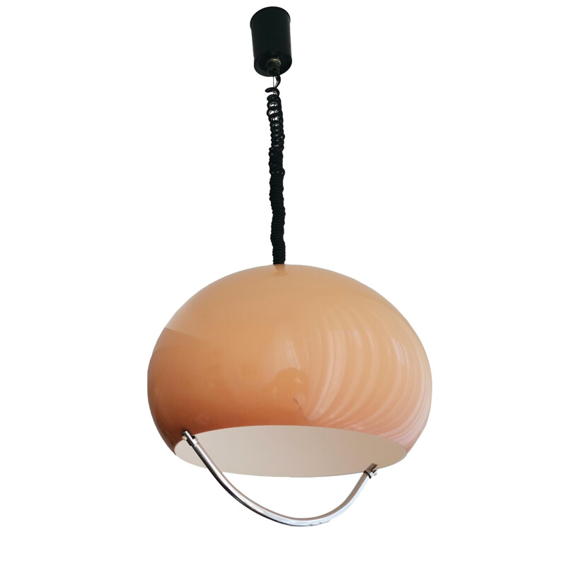 Italian mid century beige acrylic pull down pendant lamp by Luigi Massoni for Meblo, 1970s