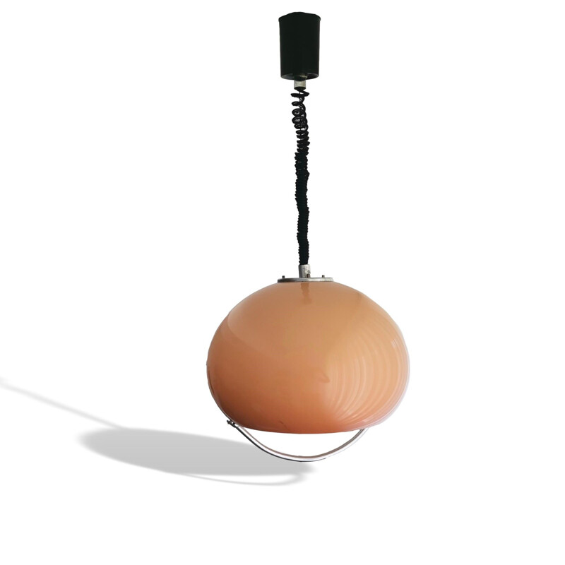 Italian mid century beige acrylic pull down pendant lamp by Luigi Massoni for Meblo, 1970s