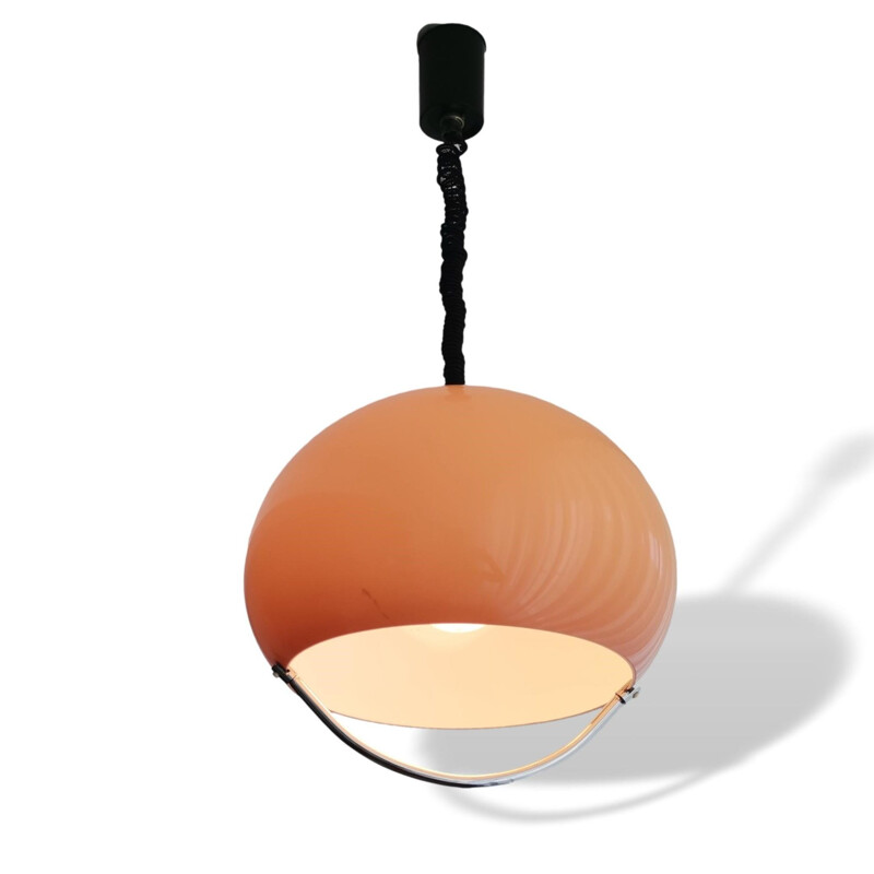 Italian mid century beige acrylic pull down pendant lamp by Luigi Massoni for Meblo, 1970s