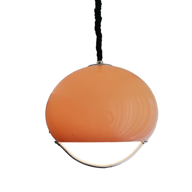 Italian mid century beige acrylic pull down pendant lamp by Luigi Massoni for Meblo, 1970s