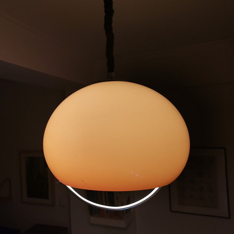 Italian mid century beige acrylic pull down pendant lamp by Luigi Massoni for Meblo, 1970s