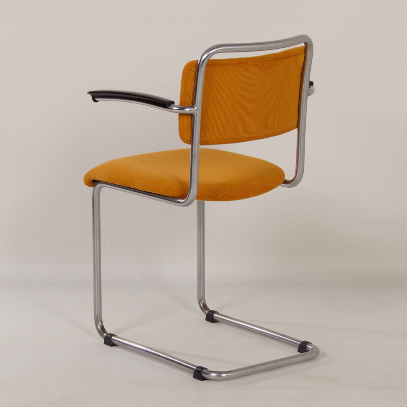 Cadeira tubular Vintage 201 com nervuras amarelas de W.H. Gispen, 1950