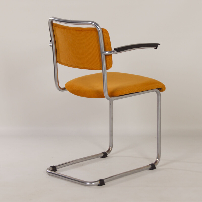 Vintage 201 tubular chair with yellow rib by W.H. Gispen, 1950s