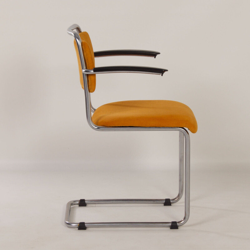 Vintage 201 tubular chair with yellow rib by W.H. Gispen, 1950s