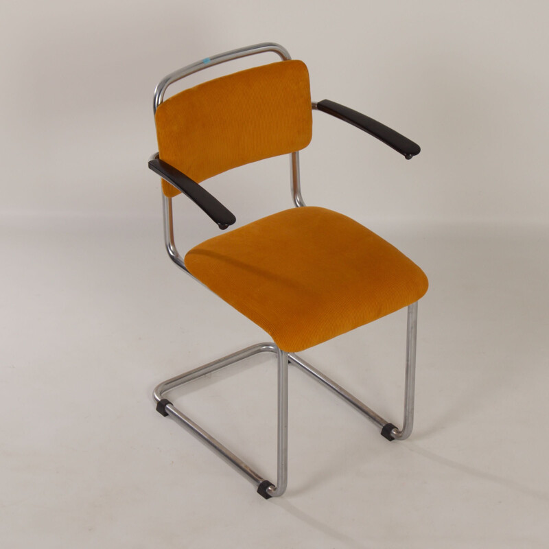 Vintage 201 tubular chair with yellow rib by W.H. Gispen, 1950s