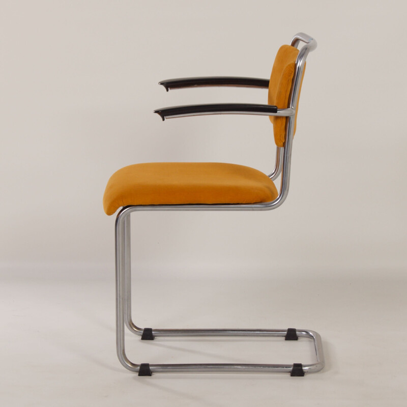 Vintage 201 tubular chair with yellow rib by W.H. Gispen, 1950s
