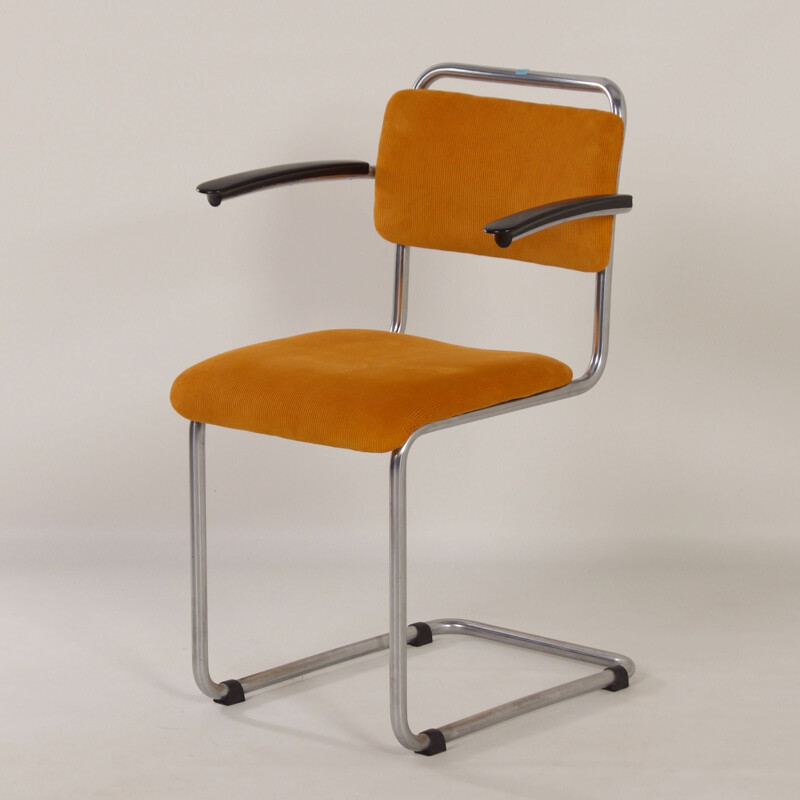 Cadeira tubular Vintage 201 com nervuras amarelas de W.H. Gispen, 1950