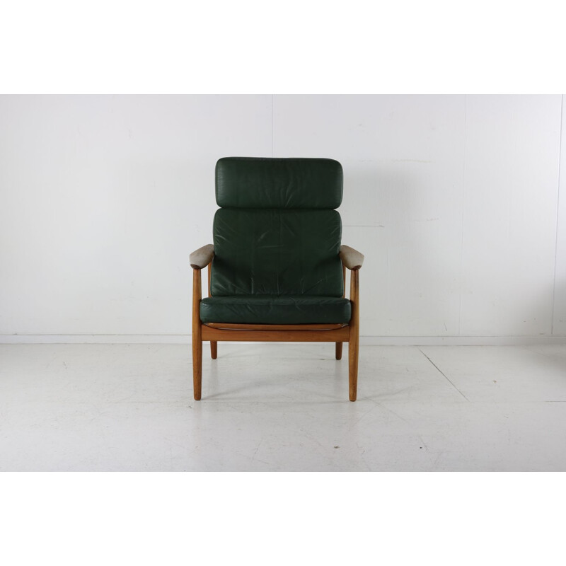 Vintage armchair in green leather by Arne Vodder for France & Son, Denmark