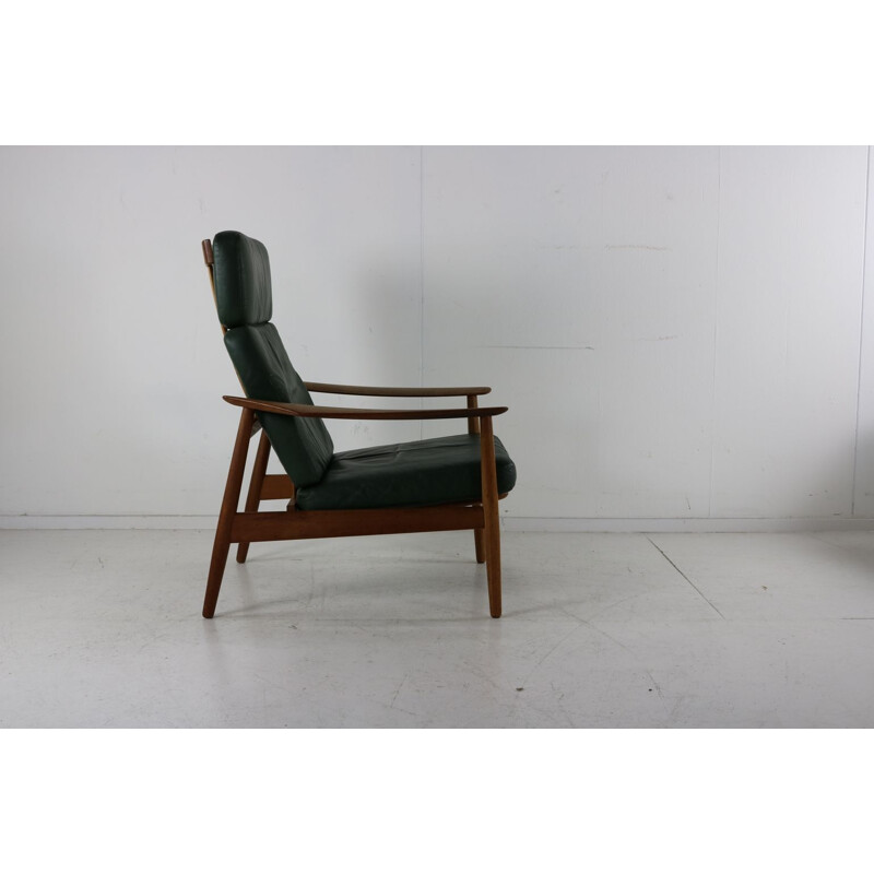 Vintage groen lederen fauteuil van Arne Vodder voor Frankrijk