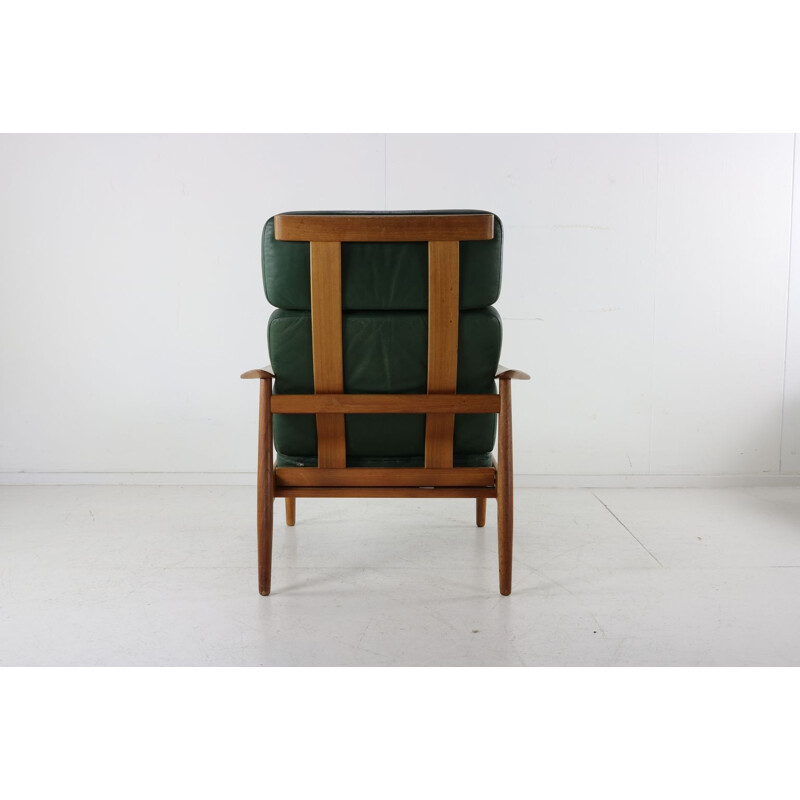 Vintage groen lederen fauteuil van Arne Vodder voor Frankrijk