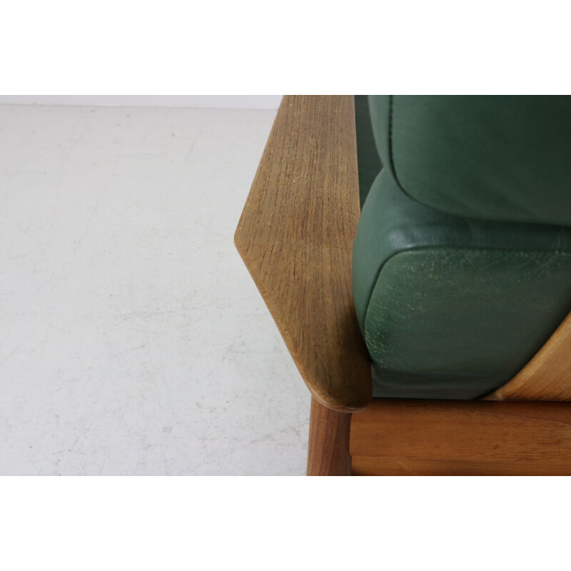 Vintage armchair in green leather by Arne Vodder for France & Son, Denmark
