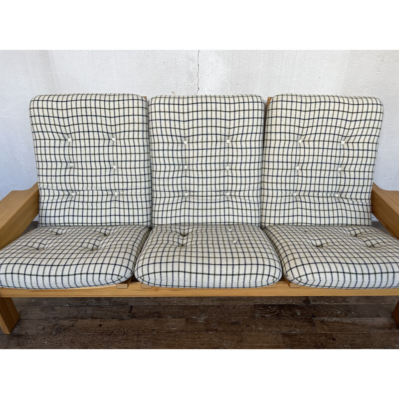 Vintage solid pine 3 seater sofa by Yngve Ekstrom, Sweden 1950s
