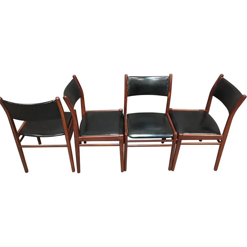 Suite de 4 chaises en teck et simili cuir - 1950