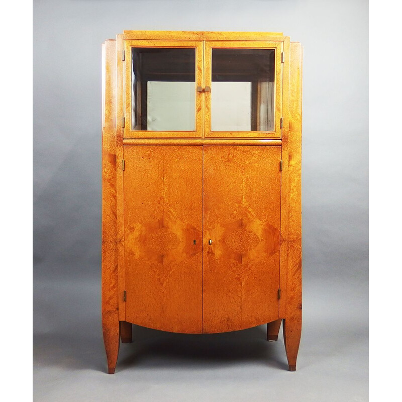 Vintage art deco burr wood display case by André Arbus, France 1930