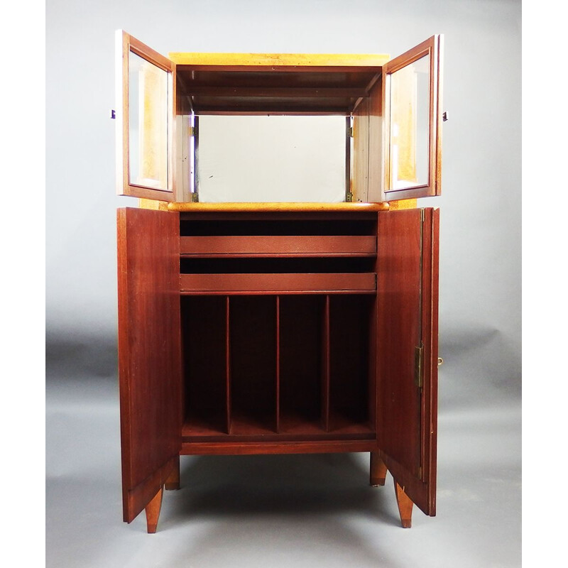 Vintage art deco burr wood display case by André Arbus, France 1930