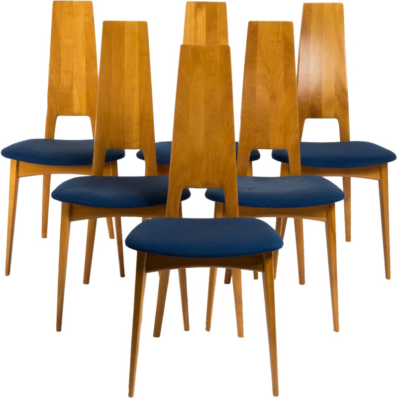 Suite de 6 chaises vintage en chêne et tissu Martin Dettinger - 1960