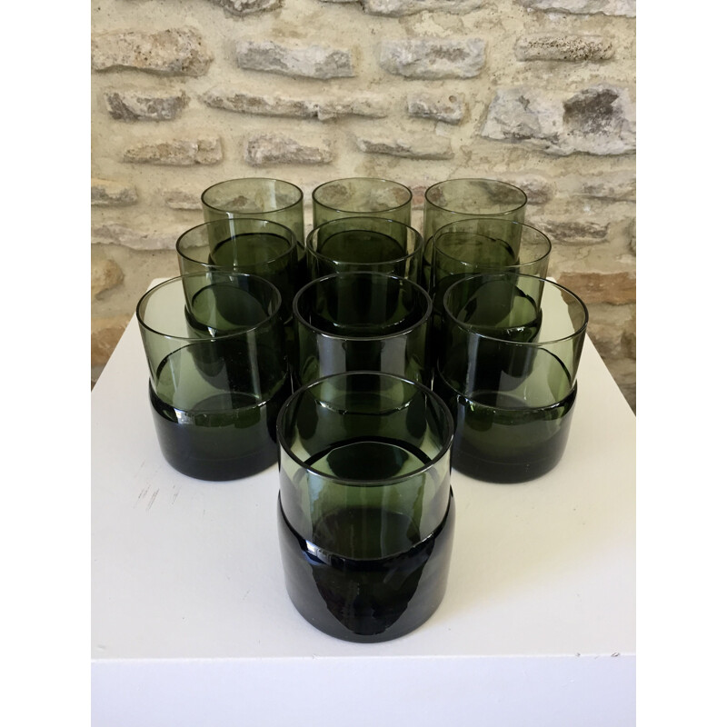 Juego de 10 vasos de agua de vidrio soplado vintage, 1970