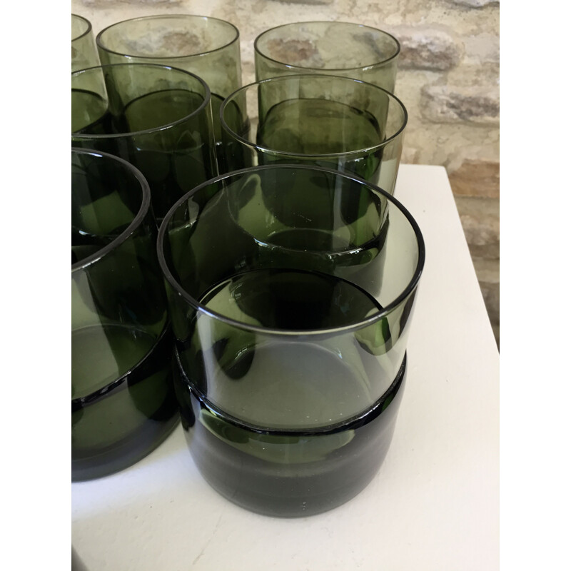Juego de 10 vasos de agua de vidrio soplado vintage, 1970
