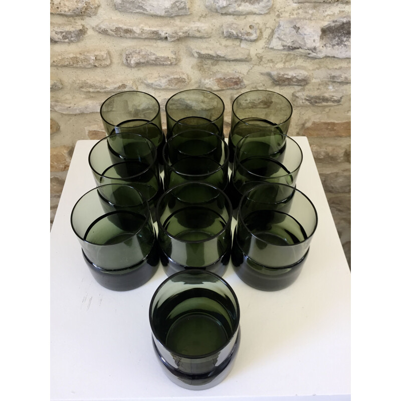 Juego de 10 vasos de agua de vidrio soplado vintage, 1970