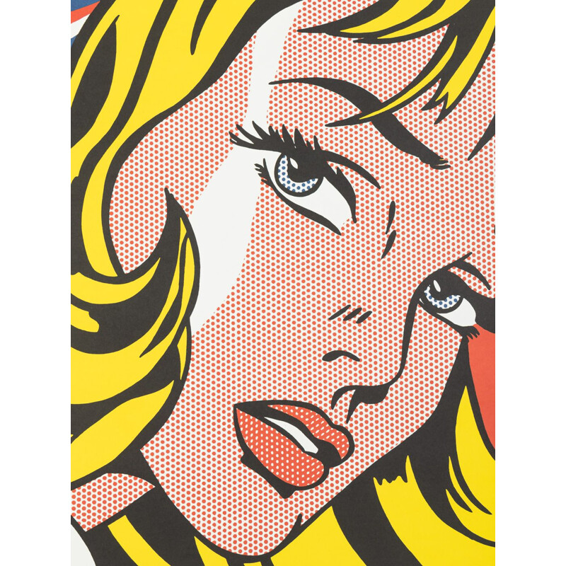 Cartaz Vintage "Rapariga com Fita de Cabelo" com moldura de madeira por Roy Lichtenstein, 1993