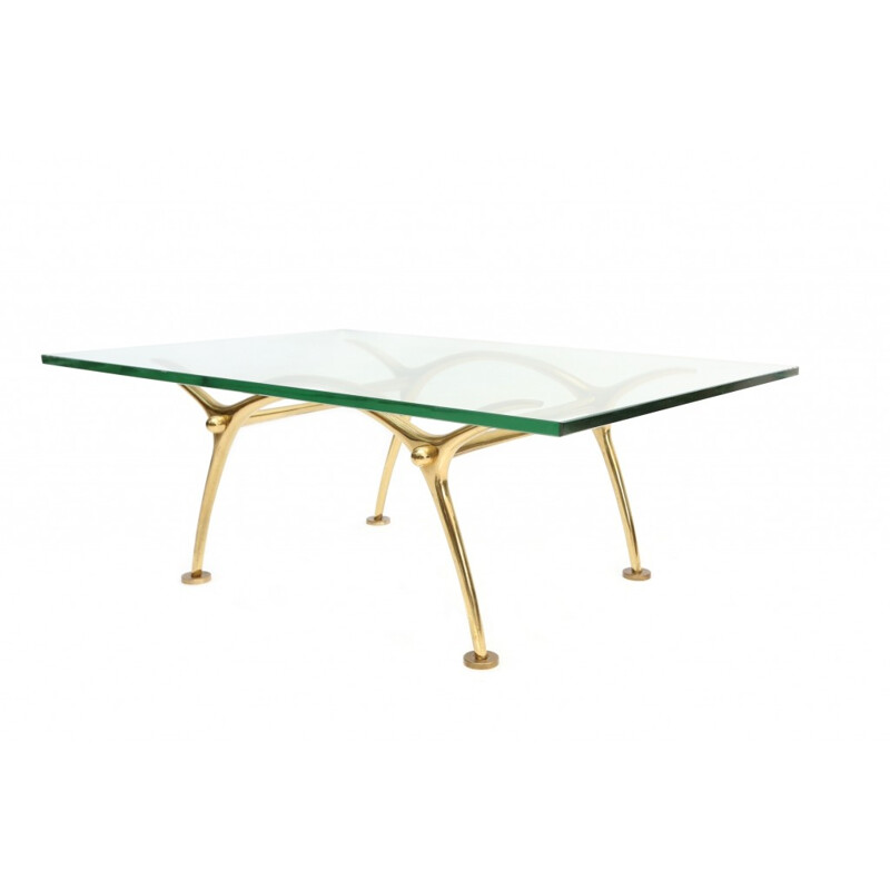 Brass and glass coffee table, KOULOUFI - 1970s